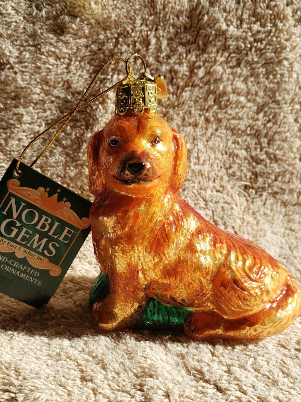 KURT ADLER NOBLE GEM GOLDEN RETRIEVER GLASS ORNAMENT NWT
